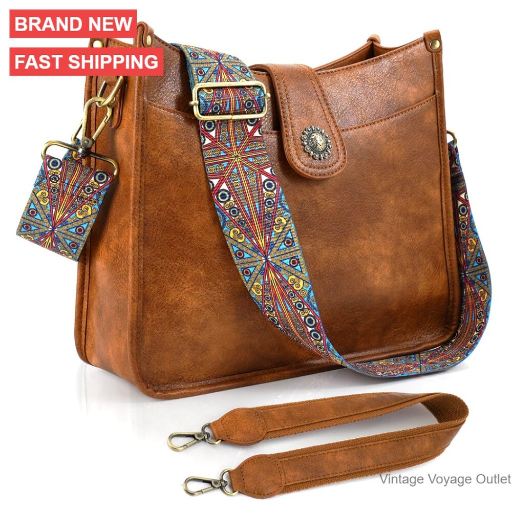 Vegan Leather Hobo Crossbody Bag With 2 Straps, Large Capacity